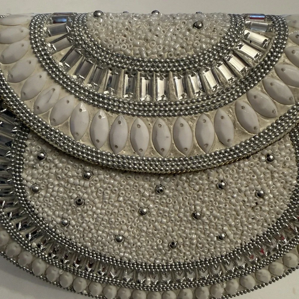 Ramla Bag Clutch Shoulder Bag White Stone Silver Bridal Wedding Party Formal New